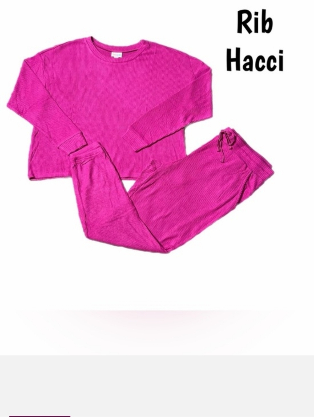 LuLaRoe Lulu Rib Hacci Pajama Set - Bright Pink, 2XL